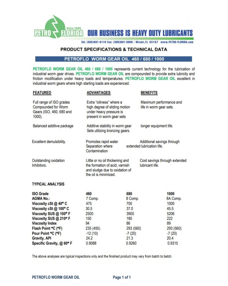 Worm Gear Lubricants ISO 460, 680, 1000 PetroFlorida